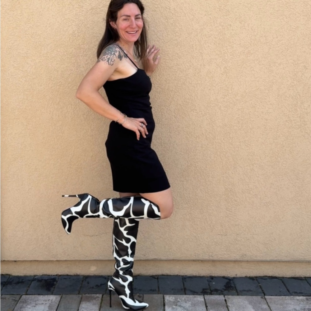 Stylish Black and White Heeled Boots